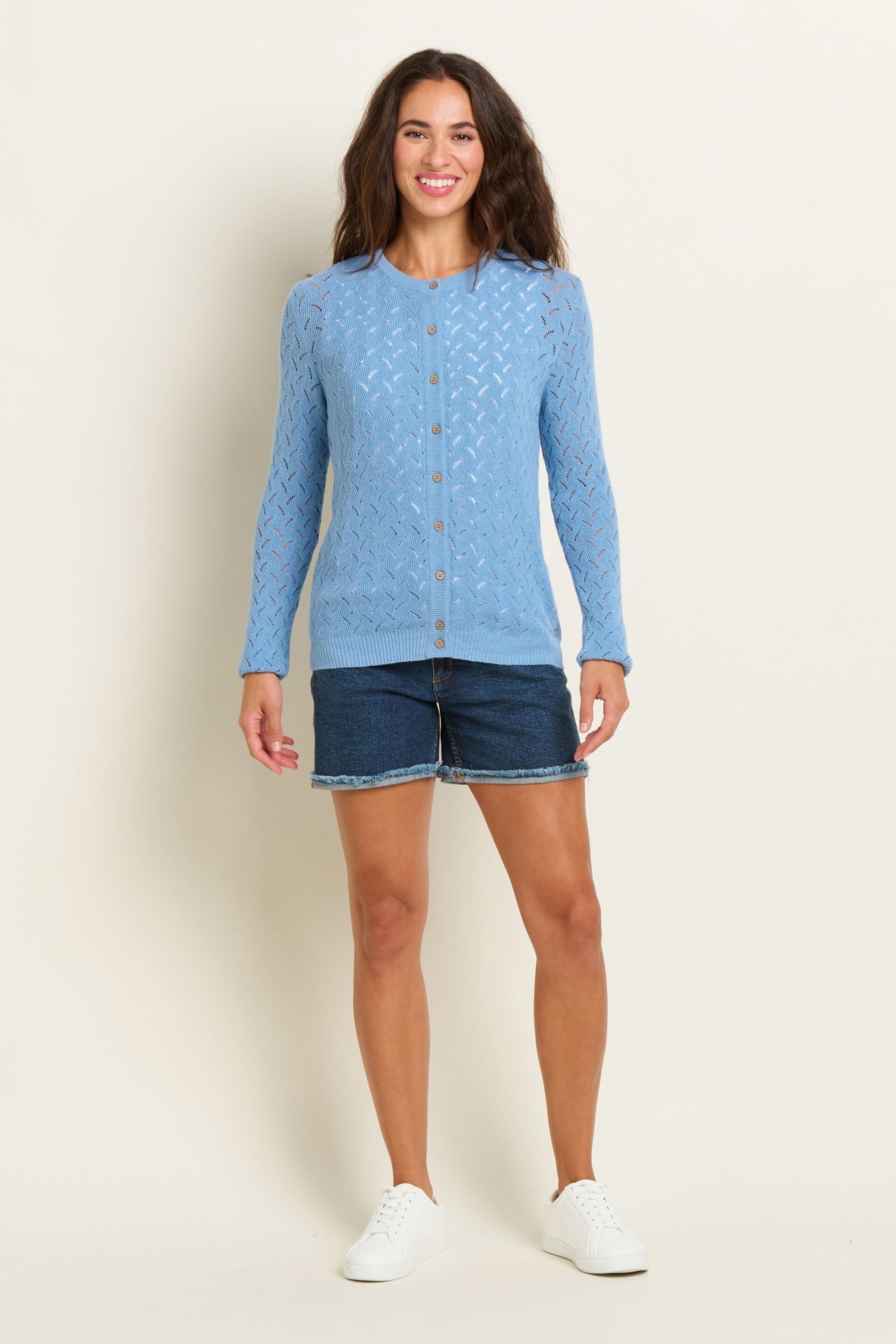 Brakeburn Blue Wave Pointelle Knitted Cardigan - Image 4 of 5