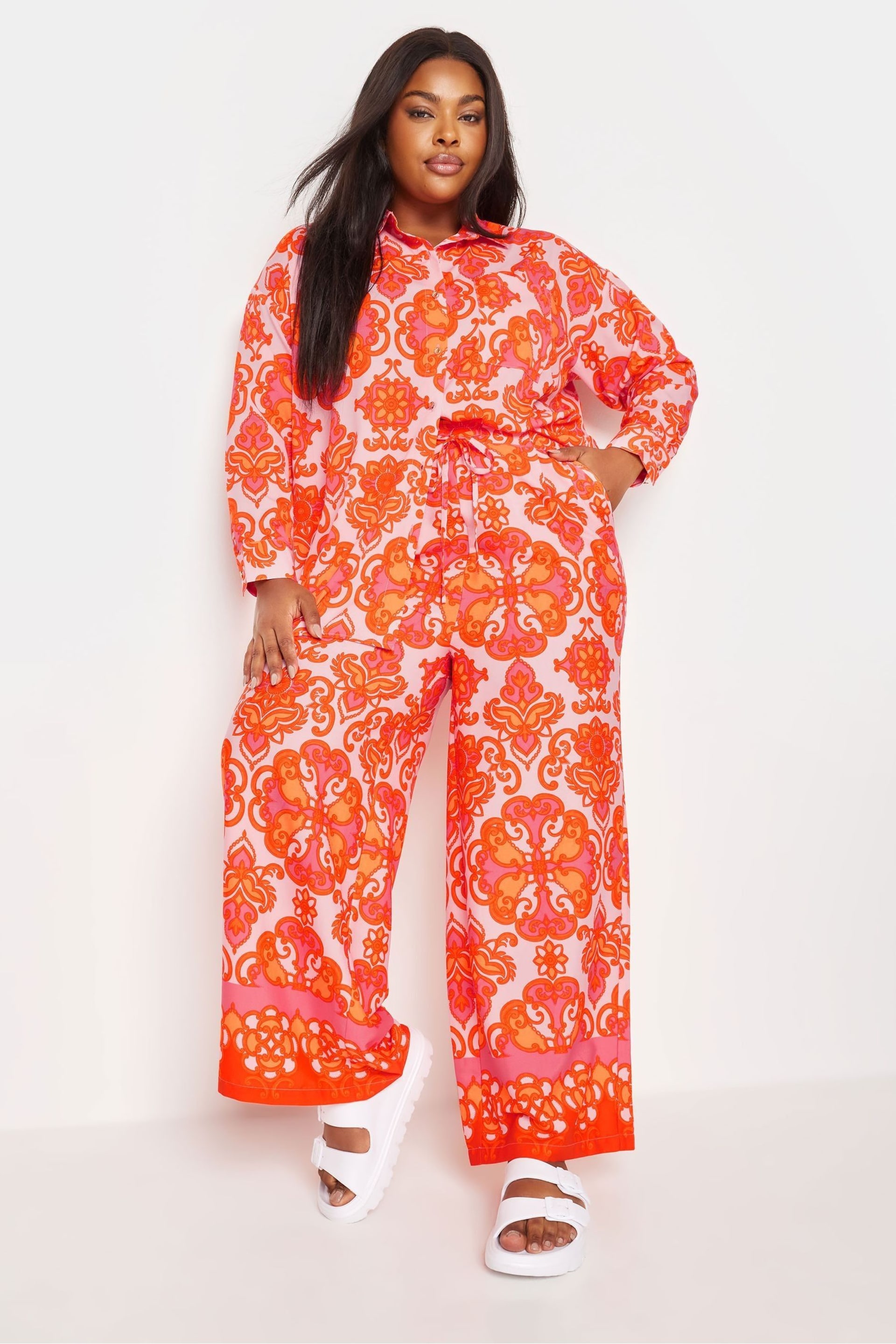 Yours Curve Orange Abstract Print Shirt - Image 2 of 6