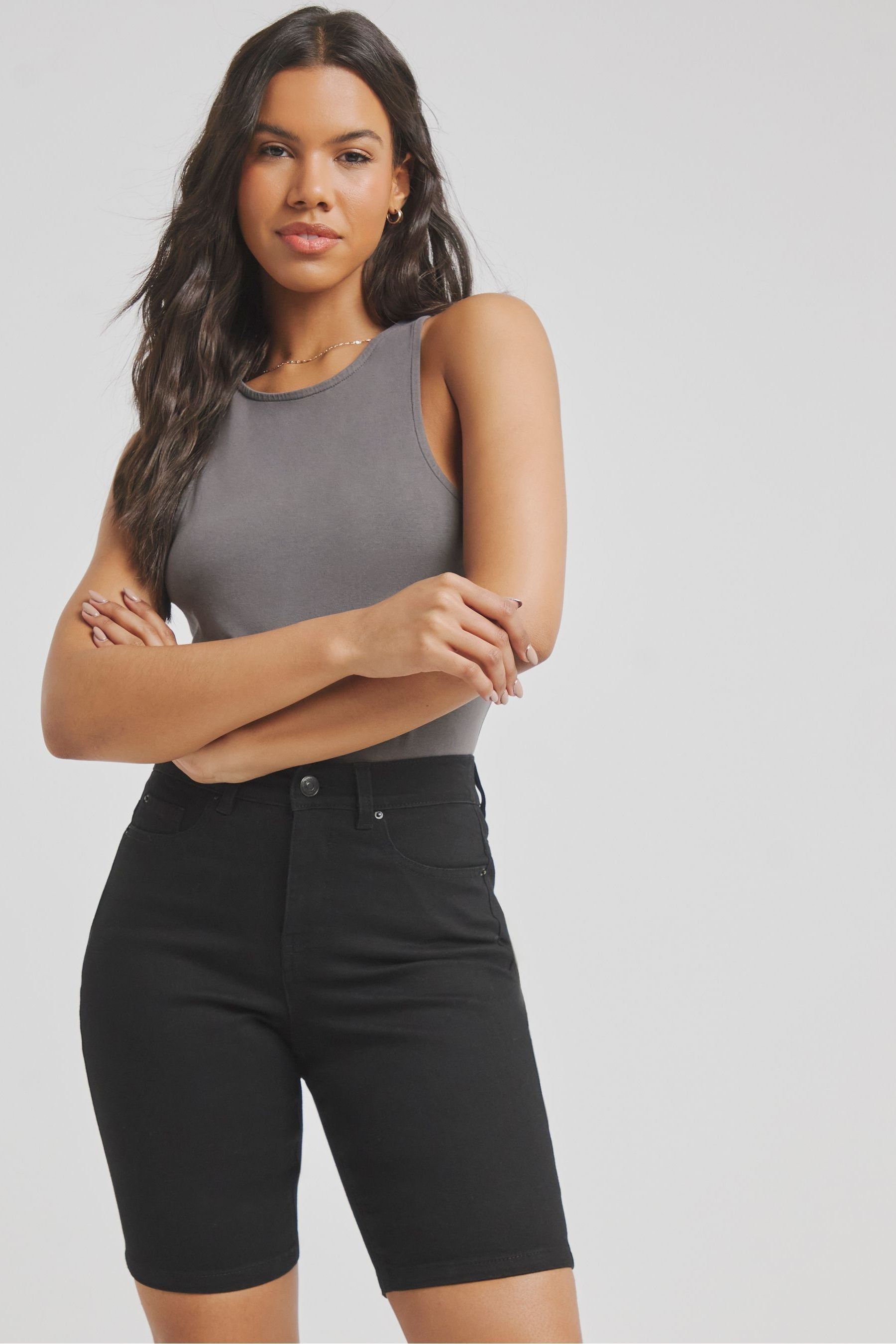 Simply Be Black 24 7 Denim Knee Shorts 18 Womens