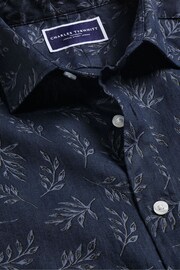 Charles Tyrwhitt Blue Marl Slim Fit Print Short Sleeve Pure Linen Shirt - Image 4 of 5
