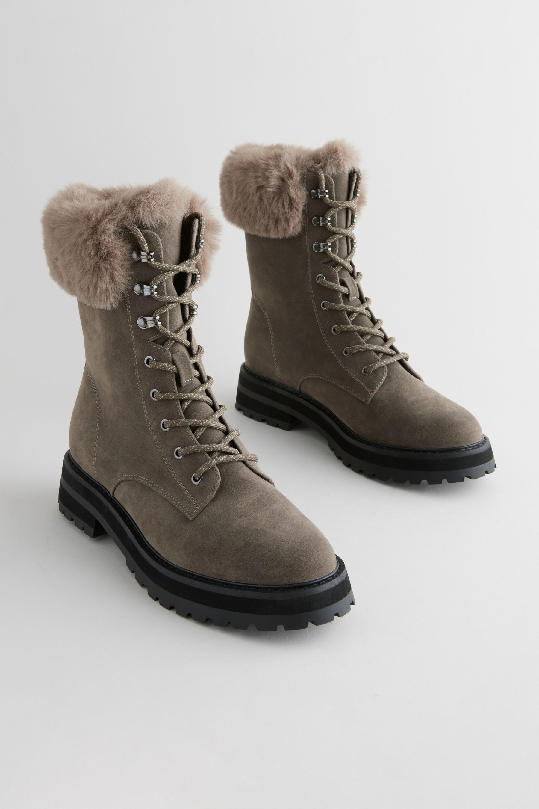 Buy Forever Comfort Faux Fur Collared Lace Up Boots Next Ukraine