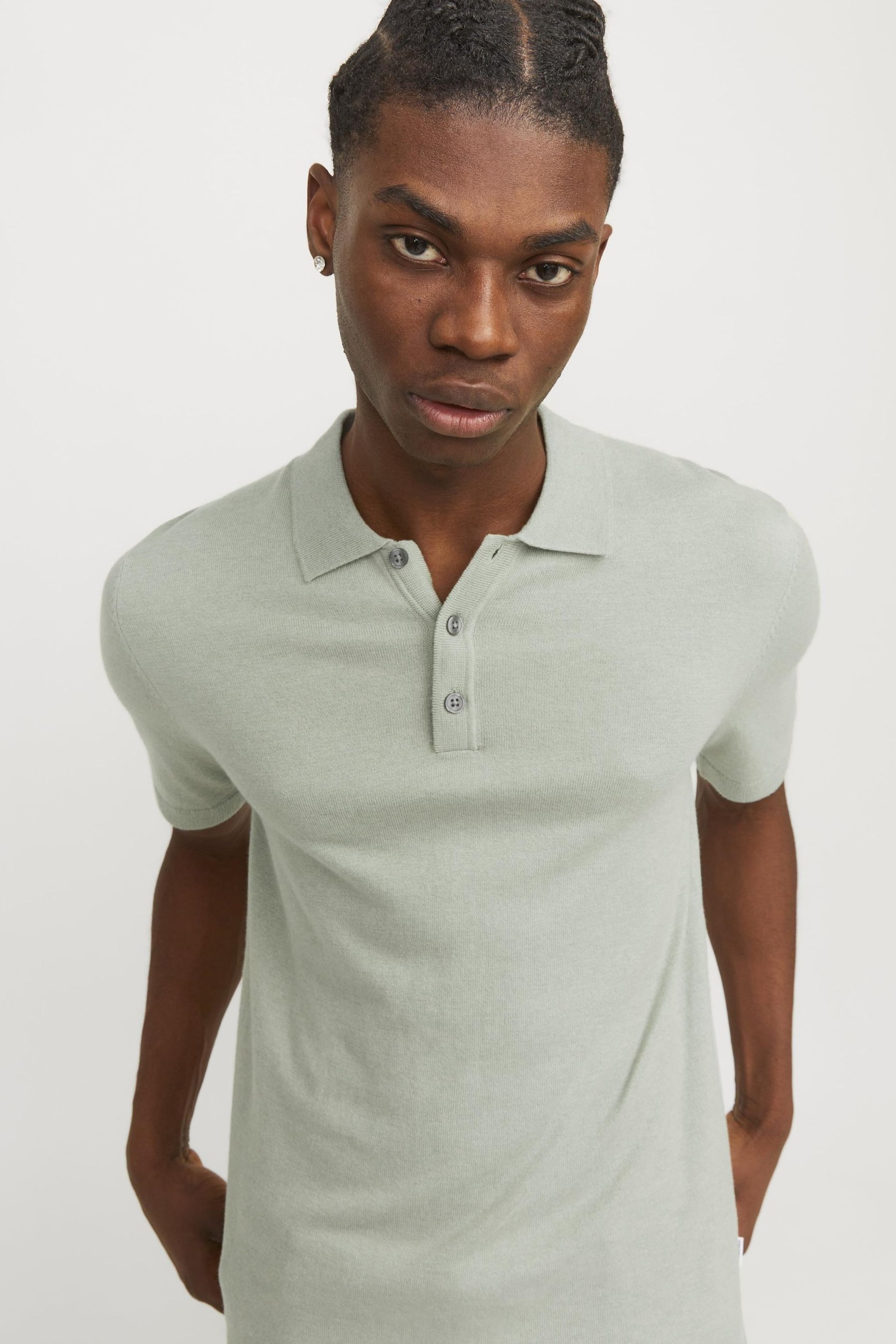 JACK & JONES Green Knitted Polo Top - Image 4 of 5
