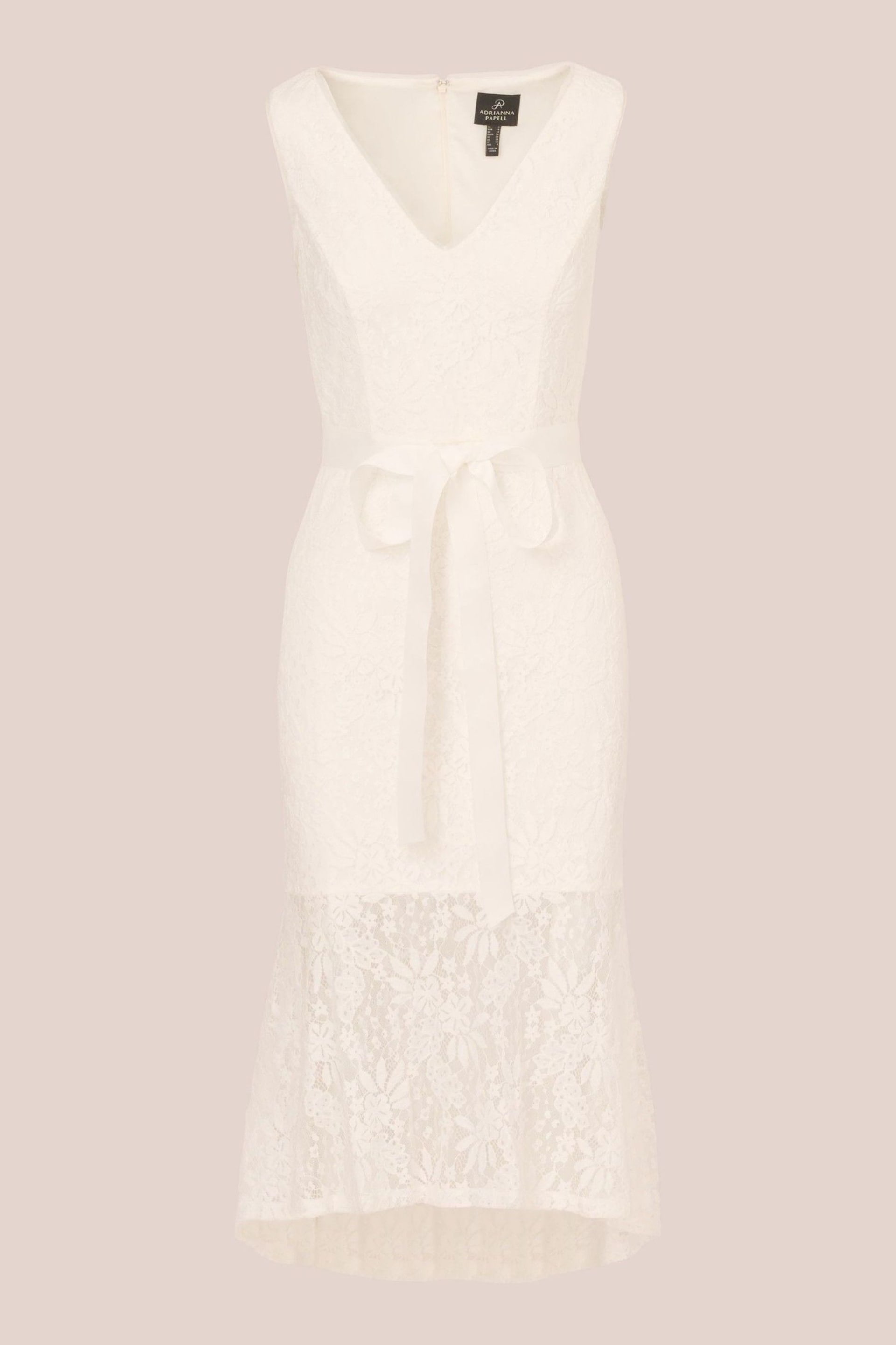 Adrianna Papell Lace Midi Flounce White Dress - Image 7 of 7