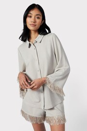 Chelsea Peers Grey Sparkle Fringe-Trim Short Pyjama Set - Image 1 of 5