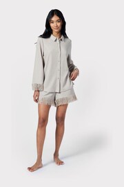 Chelsea Peers Grey Sparkle Fringe-Trim Short Pyjama Set - Image 3 of 5