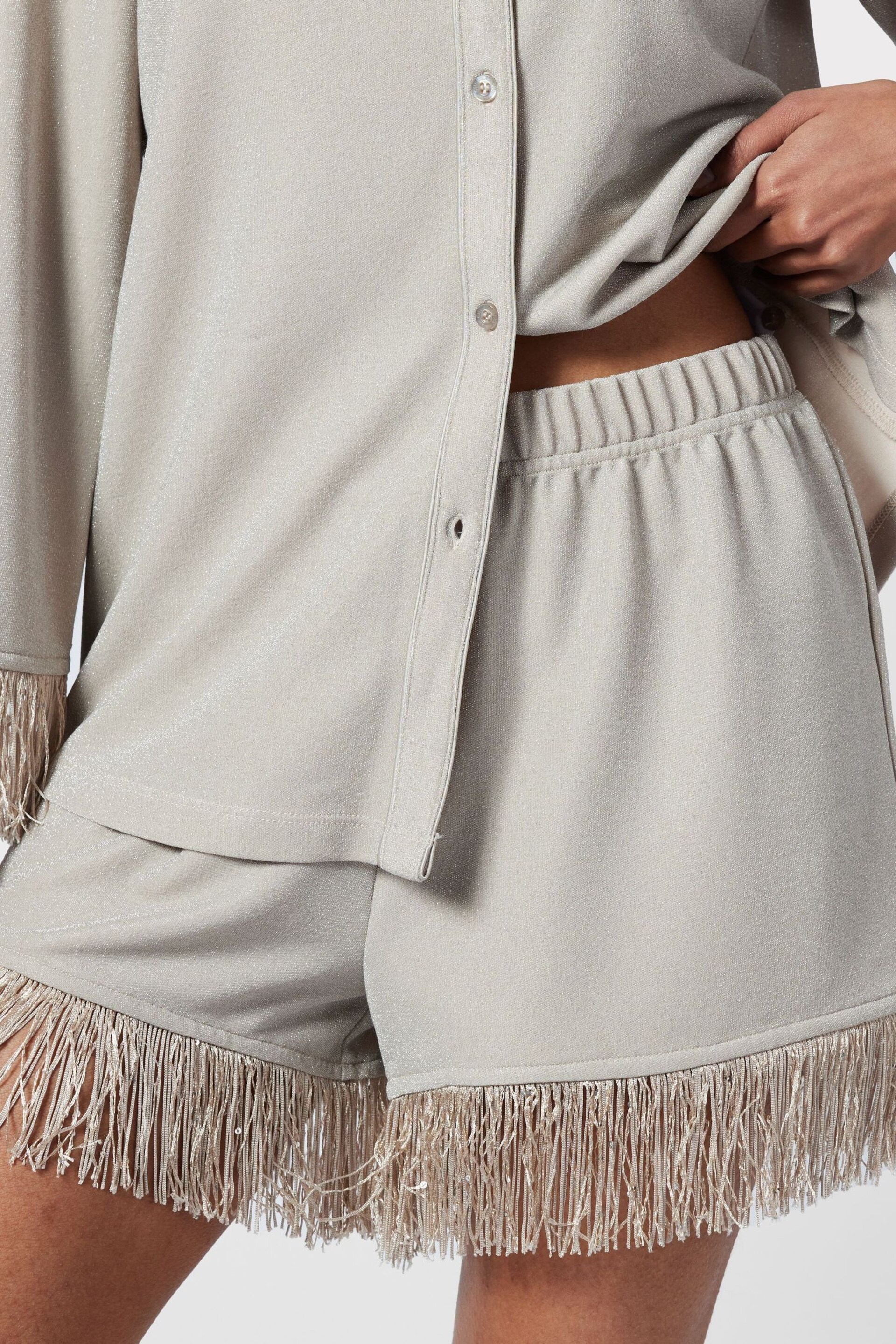 Chelsea Peers Grey Sparkle Fringe-Trim Short Pyjama Set - Image 5 of 5
