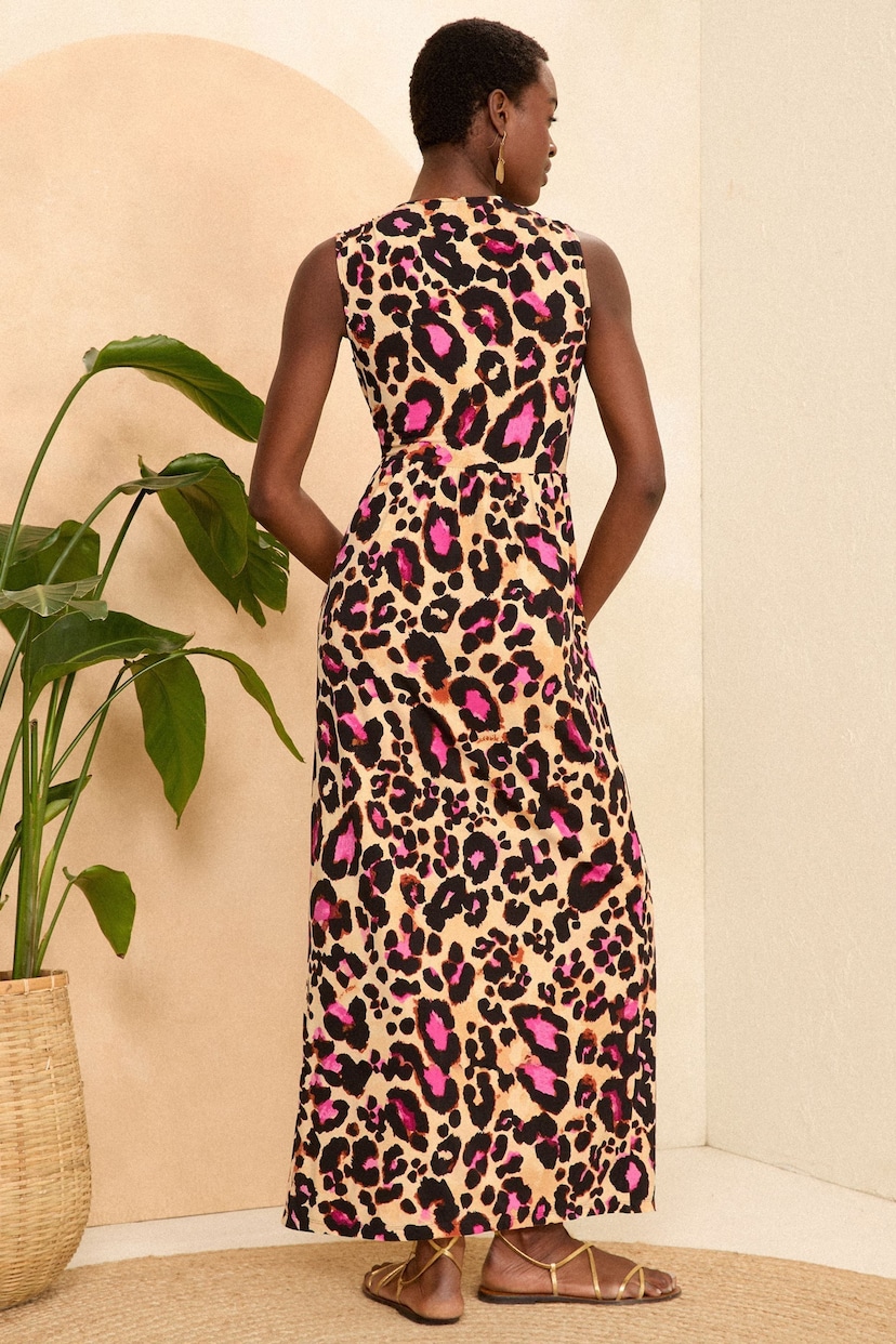 Love & Roses Pink Animal Drape Twist Front Sleeveless Jersey Midi Dress - Image 3 of 4