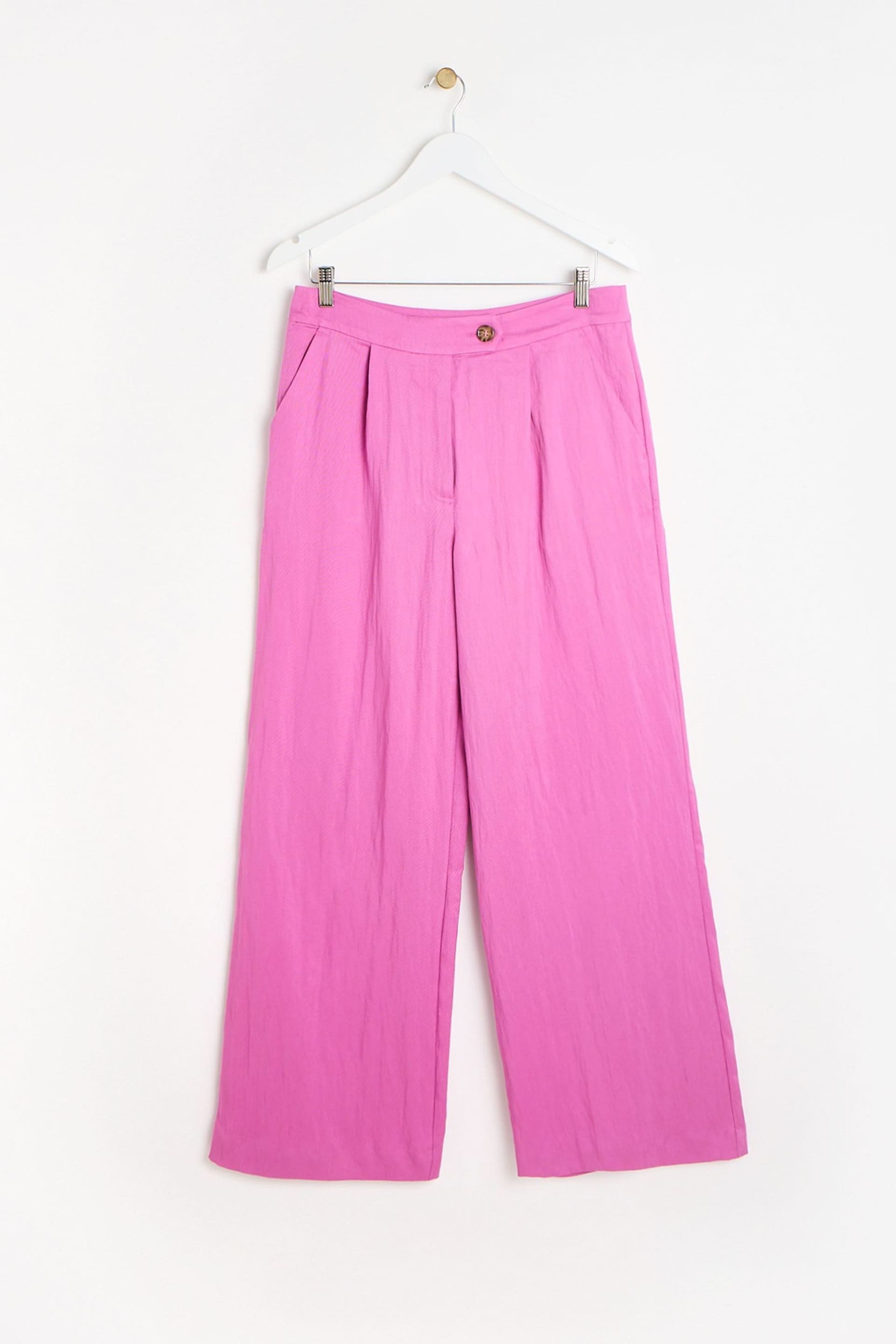 Oliver Bonas Pink Pleated Wide Leg Trousers - Image 3 of 6