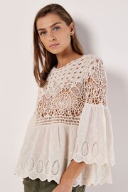 Apricot Natural Crochet Lace & Broderie Folk Top - Image 3 of 4