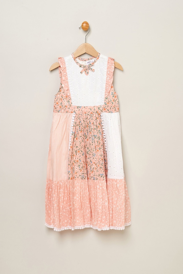 Miss Pink 100% Cotton Patchwork Dress With Frill Sleeve - Image 1 of 3