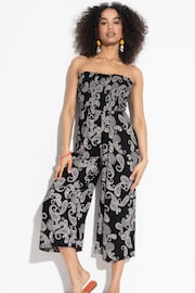 Pour Moi Black Strapless Shirred Bodice Crop Leg Beach Jumpsuit - Image 1 of 4