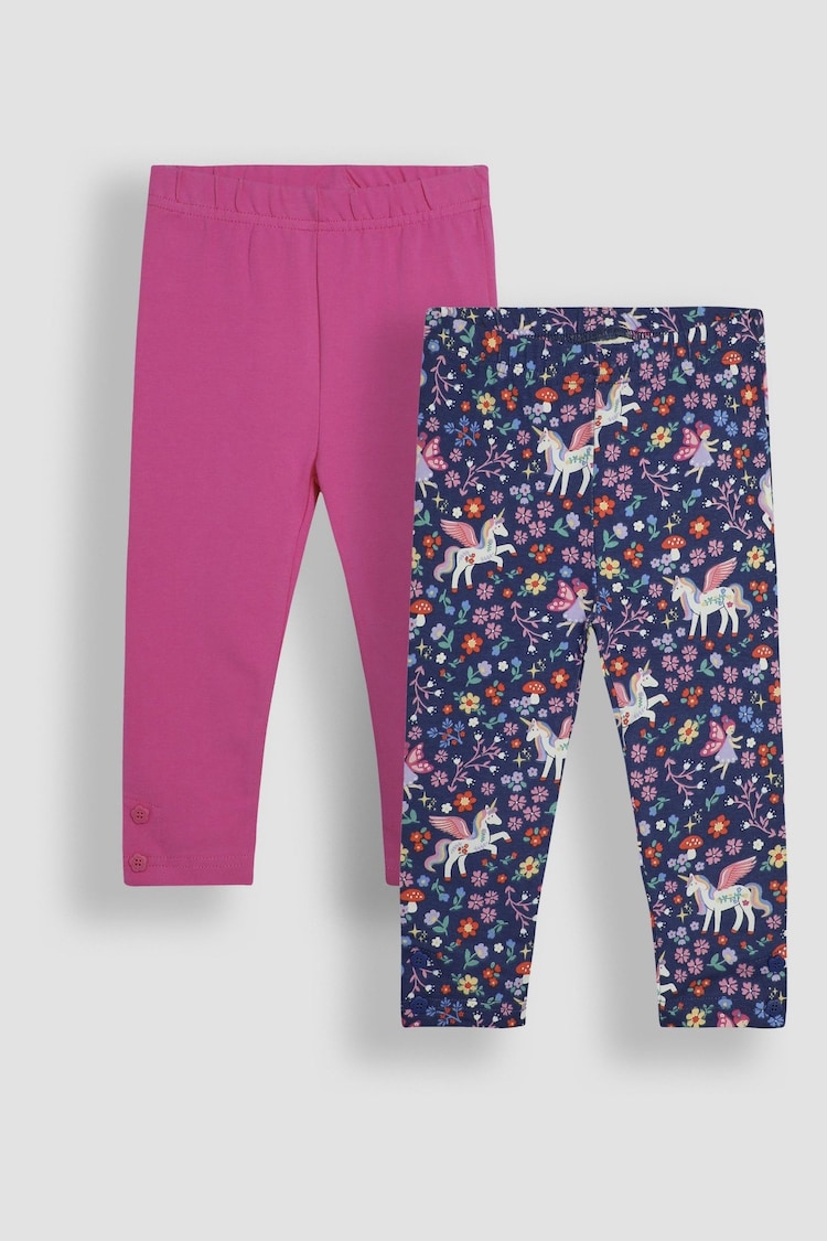 JoJo Maman Bébé Navy Blue Unicorn Floral 2-Pack Leggings - Image 1 of 7