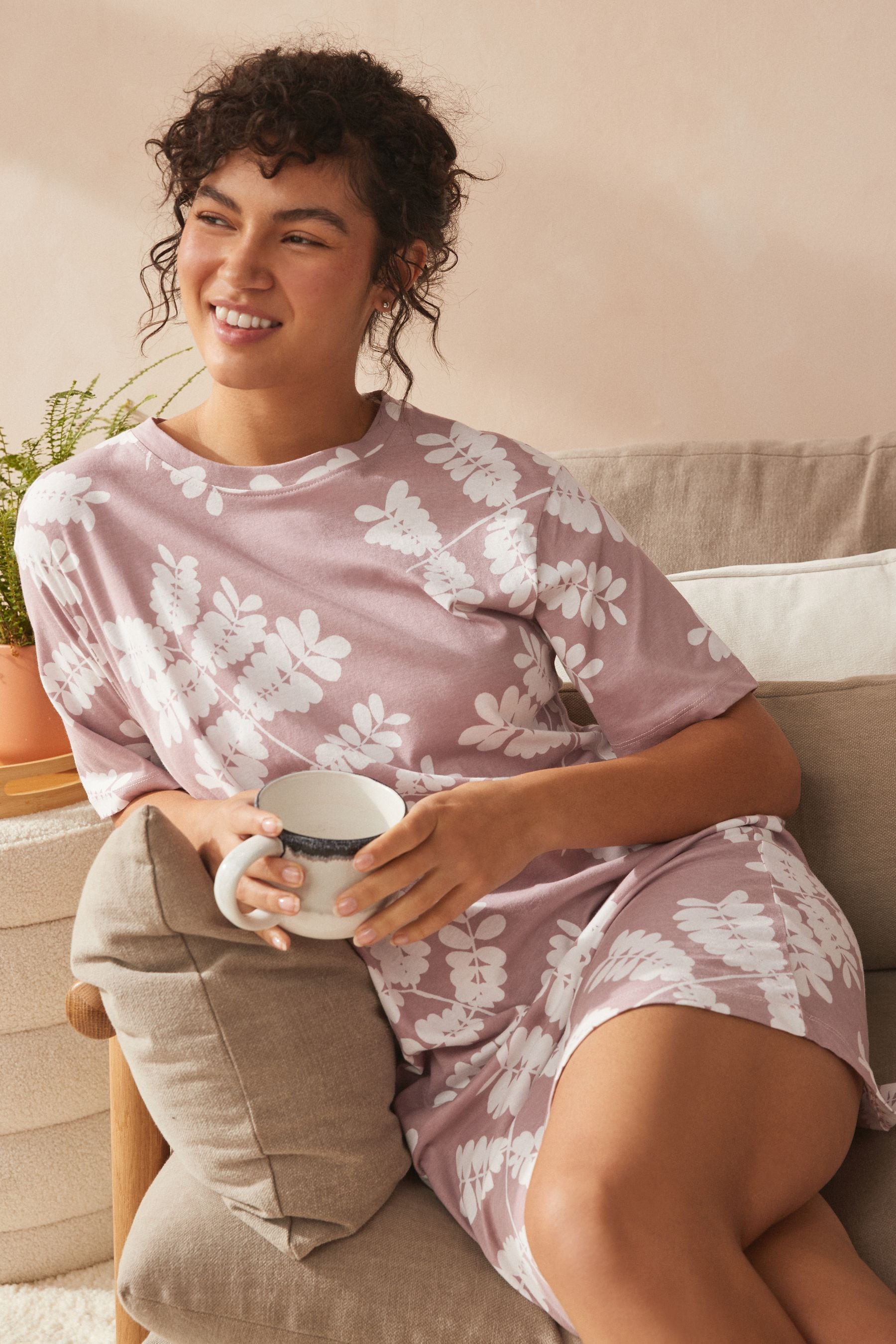 Pink Leaf 100 Cotton Nightie