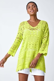 Roman Green Cotton Crochet 100% Cotton Tunic Top - Image 4 of 5