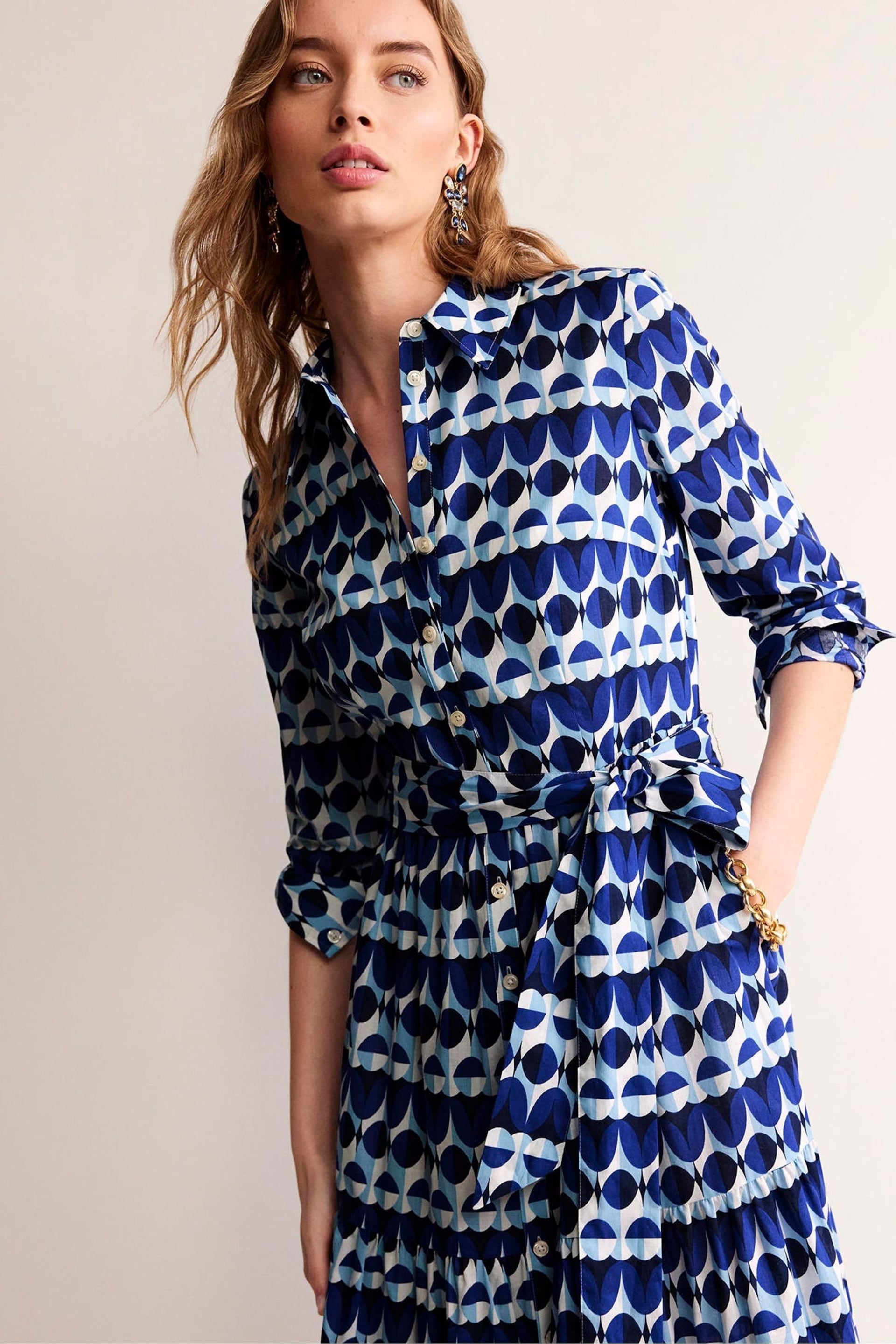 Boden Blue Flo Cotton Midi Shirt Dress - Image 3 of 6