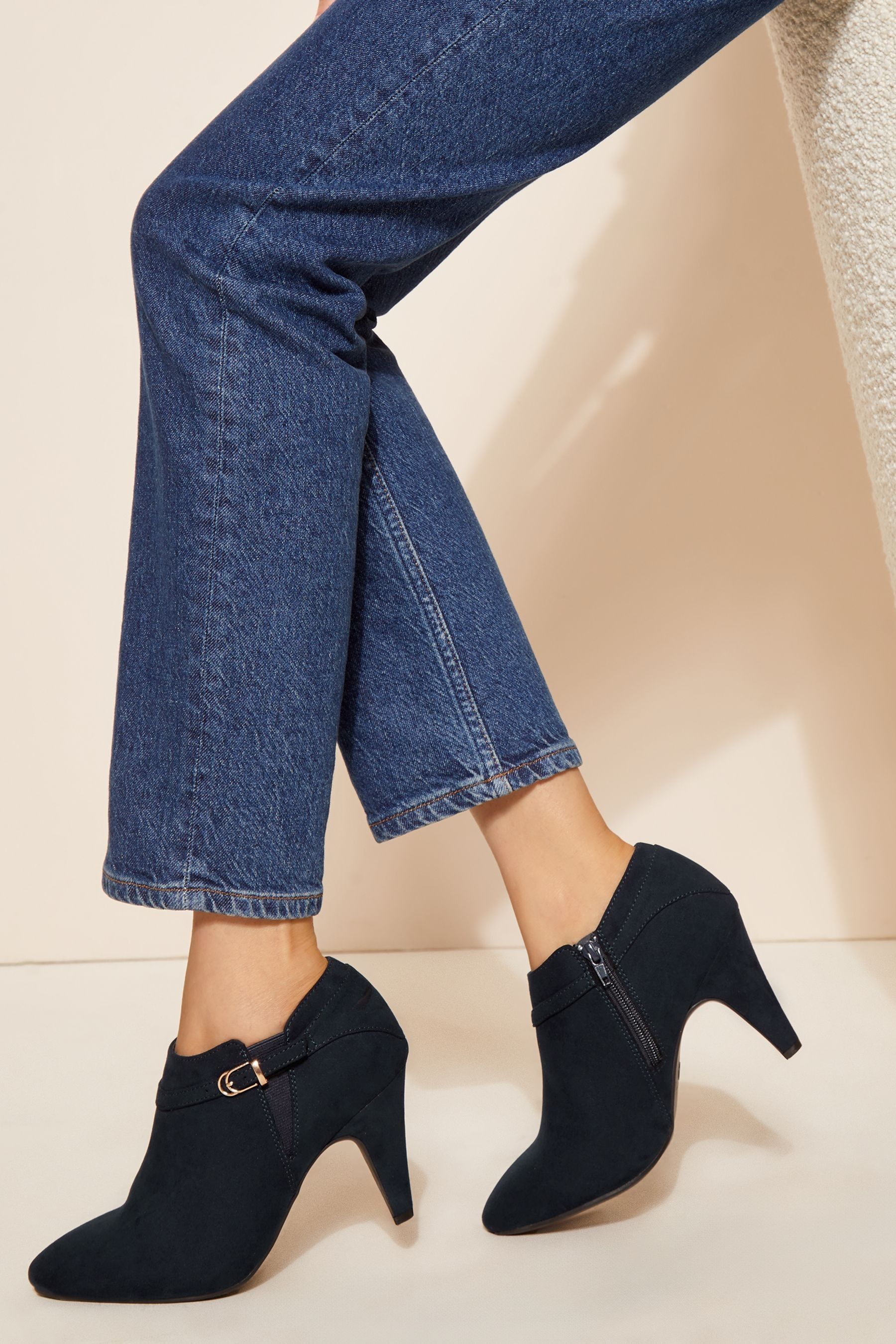 Buy Friends Like These Navy Blue Wide Fit Mid Heeled Zip Buckle Shoe Boot from Next Luxembourg