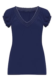 Pour Moi Blue Payton Contrast Stitch Cap Sleeve Stretch Jersey Top - Image 3 of 4