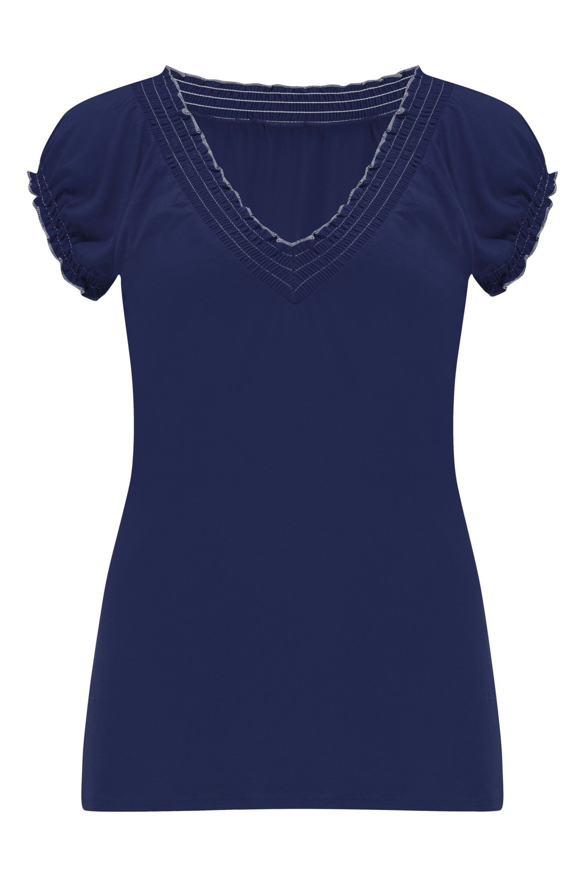 Pour Moi Blue Payton Contrast Stitch Cap Sleeve Stretch Jersey Top - Image 3 of 4