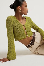River Island Green Crochet Button Up Cardigan - Image 4 of 5