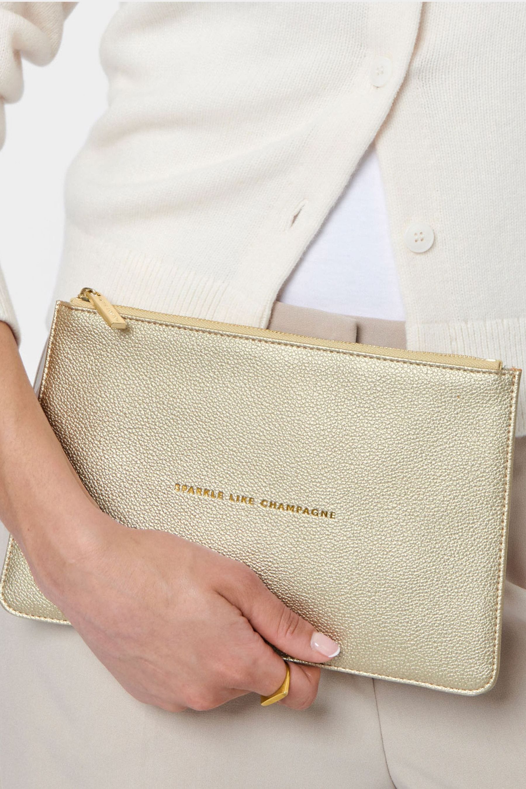 Katie Loxton Gold Sentiment Zip Through Clutch Bag