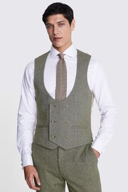 MOSS Slim Fit Green Sage Herringbone Tweed Waistcoat - Image 1 of 3