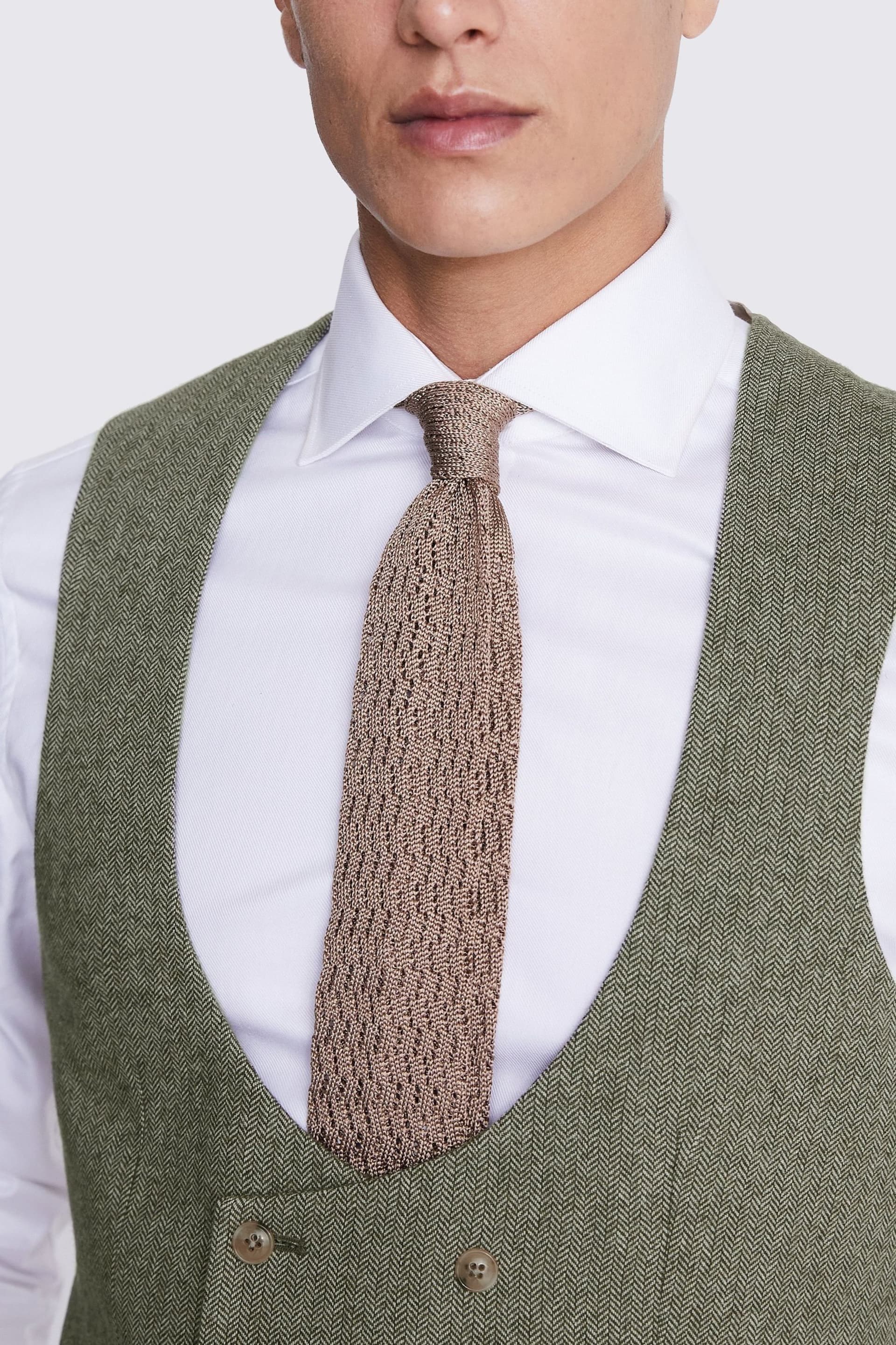 MOSS Slim Fit Green Sage Herringbone Tweed Waistcoat - Image 2 of 3