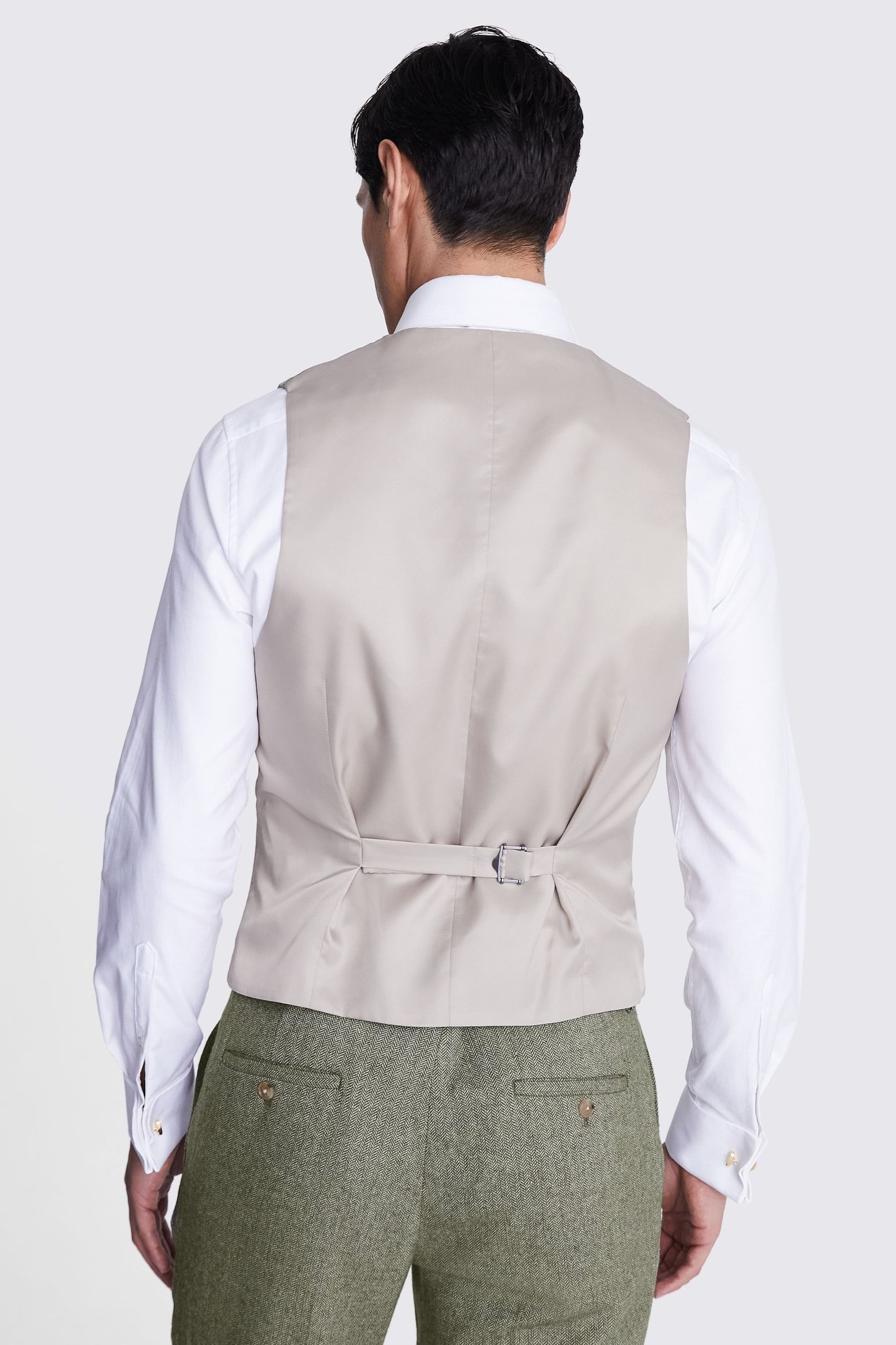MOSS Slim Fit Green Sage Herringbone Tweed Waistcoat - Image 3 of 3