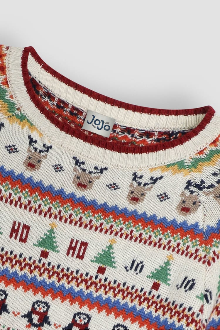 JoJo Maman Bébé Ecru Mens Christmas Fair Isle Pattern Jumper - Image 3 of 3