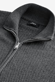 Charcoal Grey Texture Regular Fit 100% Cotton Premium Zip-Through Jumper - Image 9 of 10