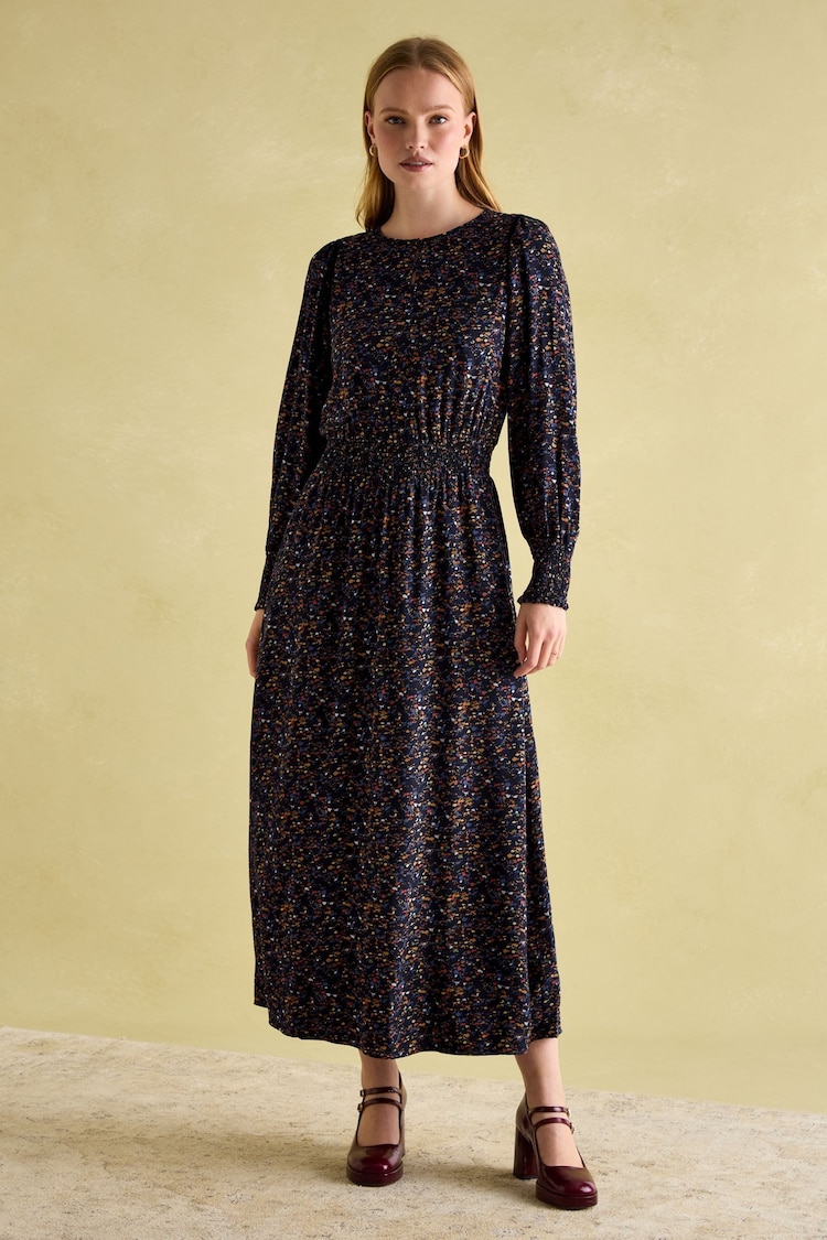 Joules Georgina Navy Multi Elasticated Waist Maxi Dress - Image 1 of 8