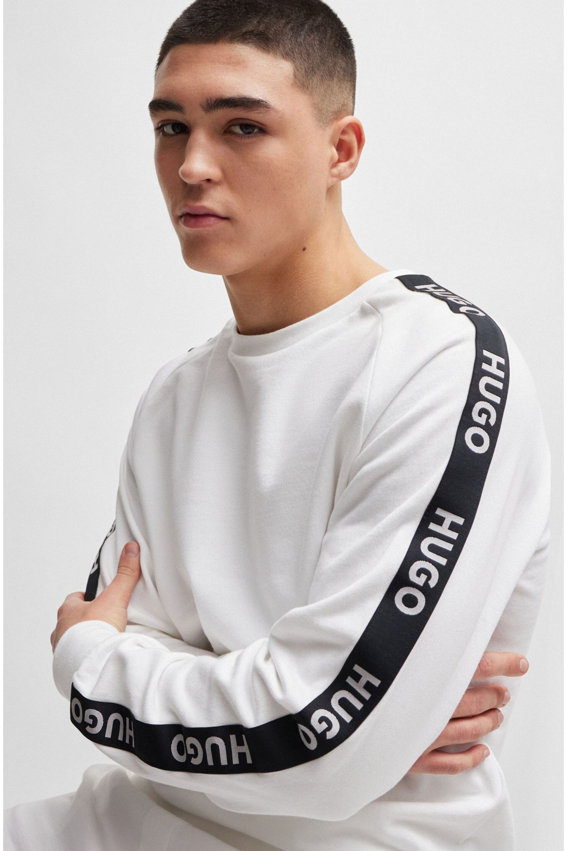 HUGO Cotton-Terry Sweatshirt With Logo Tape and Ribbed Cuffs - Image 4 of 5