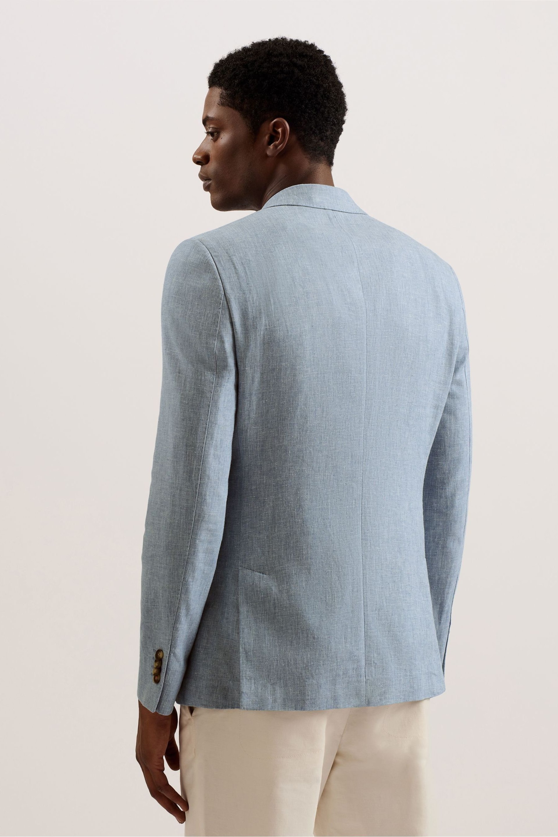 Ted Baker Blue Damaskj Slim Cotton Linen Blazer - Image 3 of 6