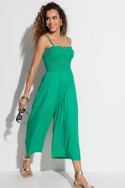 Pour Moi Green Strapless Shirred Bodice Crop Leg Beach Jumpsuit - Image 2 of 4