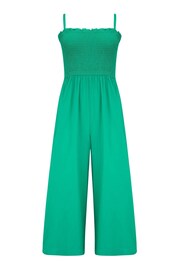 Pour Moi Green Strapless Shirred Bodice Crop Leg Beach Jumpsuit - Image 3 of 4