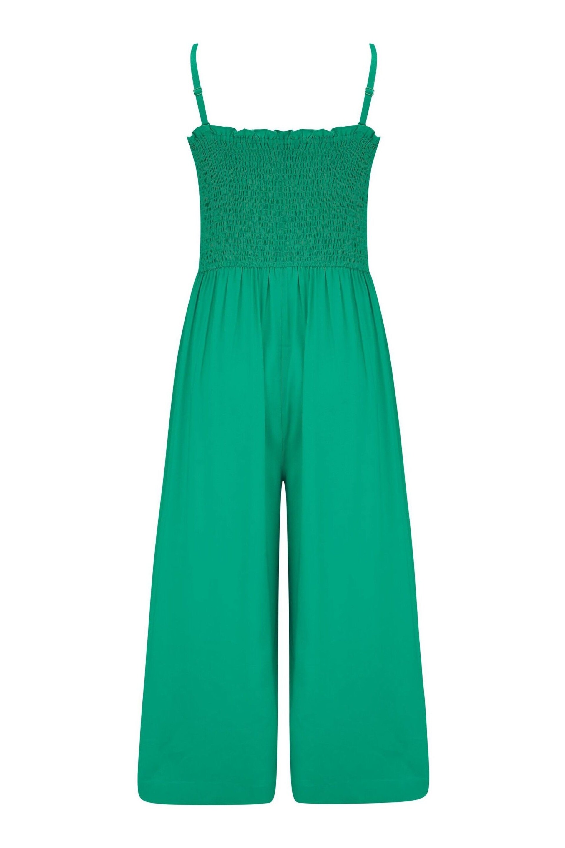 Pour Moi Green Strapless Shirred Bodice Crop Leg Beach Jumpsuit - Image 4 of 4