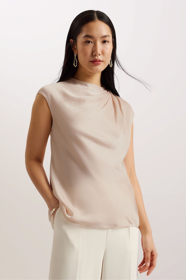 Ted Baker Brown Misrina Draped Neck Woven Top - Image 1 of 5