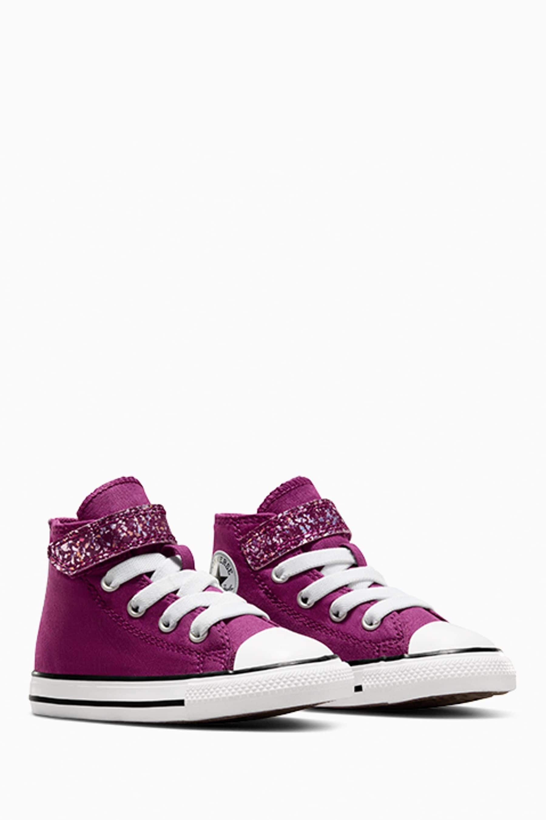 Converse Purple Infant Chuck Taylor Glitter Strap 1V Trainers