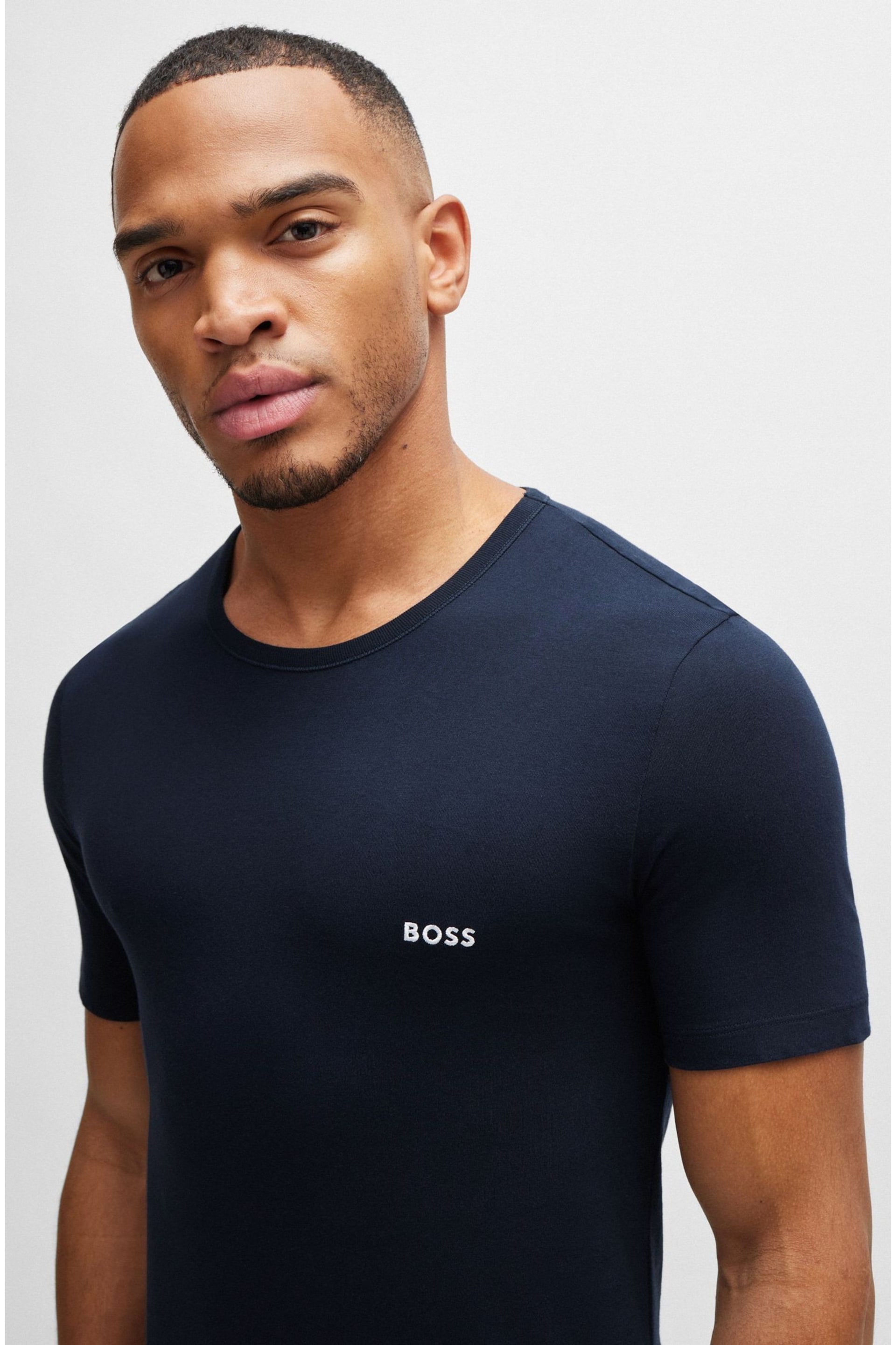 BOSS Blue Three-Pack Of Underwear T-Shirts In Cotton Jersey - Image 2 of 5