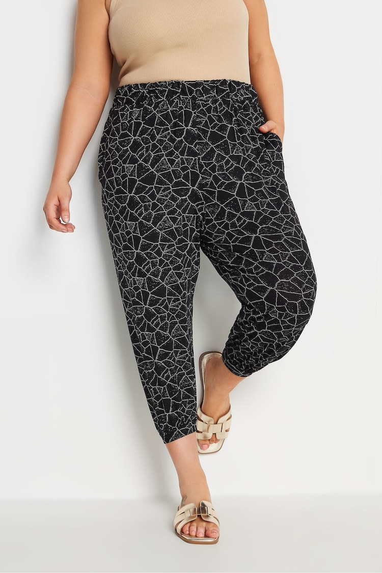 Yours Curve Black Geometric Print Cropped Harem Joggers - Image 1 of 5