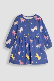 JoJo Maman Bébé Cornflower Unicorn Floral Button Front Sweat Dress - Image 1 of 3