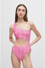 HUGO Pink Logo Print Cut Out One Shoulder Swimsuit - Image 3 of 5