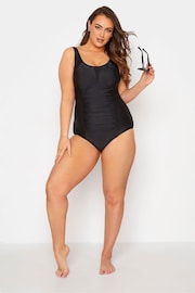 Yours Curve Black Black Ruched Mesh Tummy Control Swimsuit - Image 3 of 4