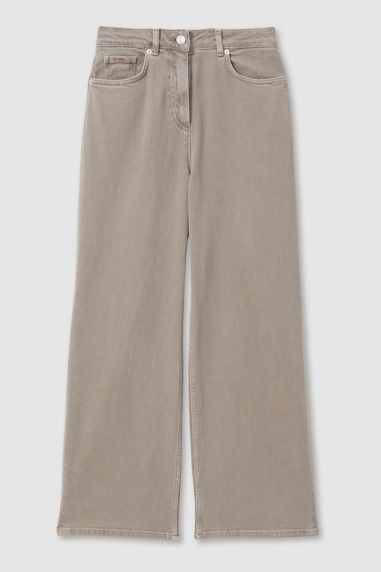 Reiss Neutral Layla Relaxed Garment Dyed Wide Leg Jeans - Image 2 of 6