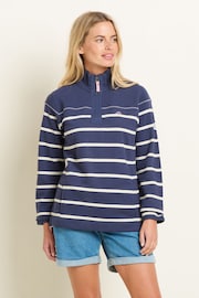 Brakeburn Blue Navy Stripe Quarter Zip Sweatshirt - Image 1 of 5
