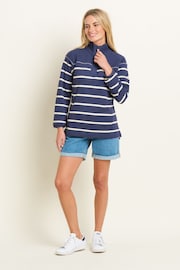 Brakeburn Blue Navy Stripe Quarter Zip Sweatshirt - Image 4 of 5