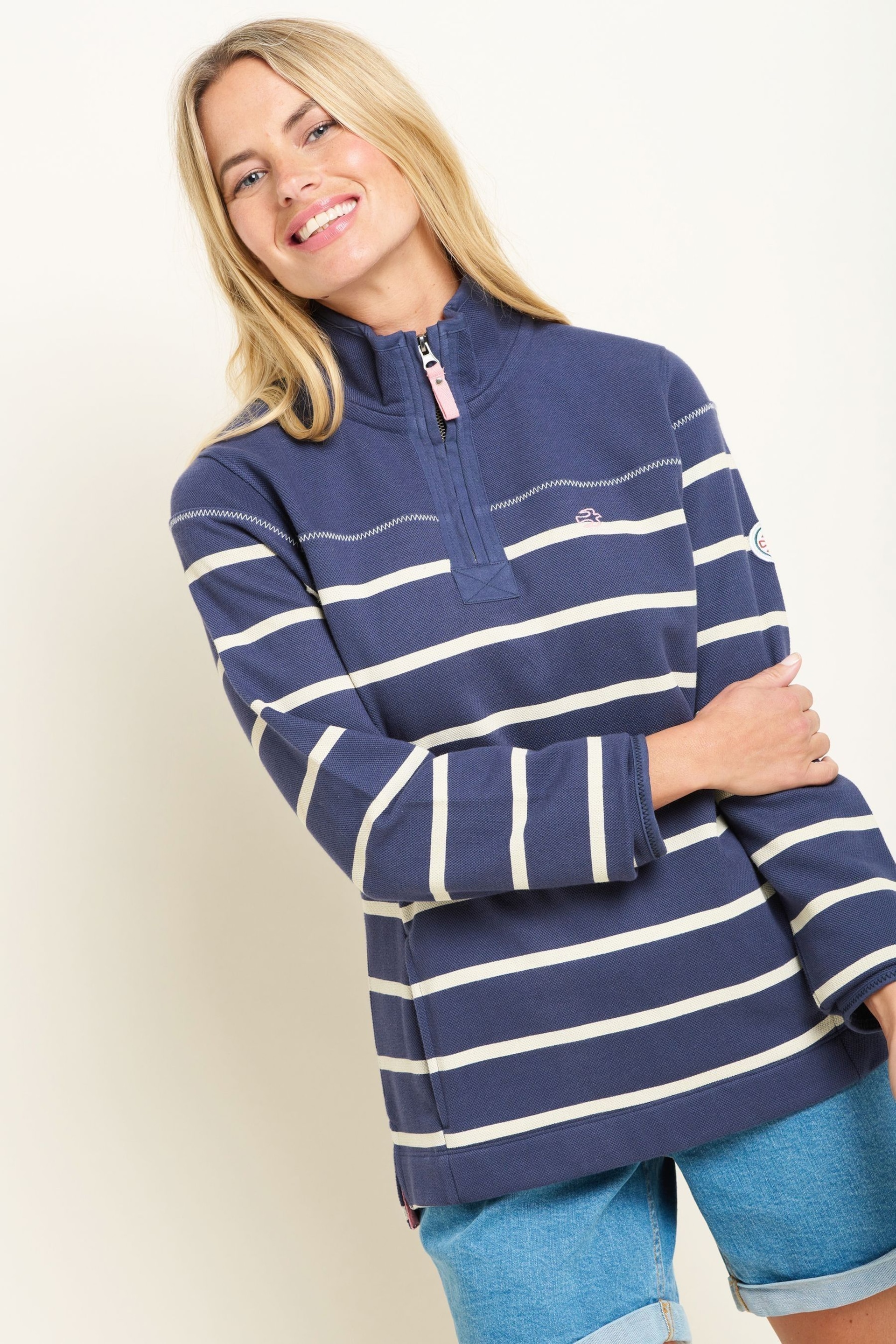 Brakeburn Blue Navy Stripe Quarter Zip Sweatshirt - Image 5 of 5