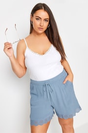 Yours Curve Blue Broderie Anglaise Scalloped Shorts - Image 1 of 5