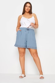 Yours Curve Blue Broderie Anglaise Scalloped Shorts - Image 2 of 5