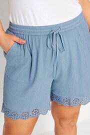 Yours Curve Blue Broderie Anglaise Scalloped Shorts - Image 4 of 5