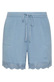 Yours Curve Blue Broderie Anglaise Scalloped Shorts - Image 5 of 5